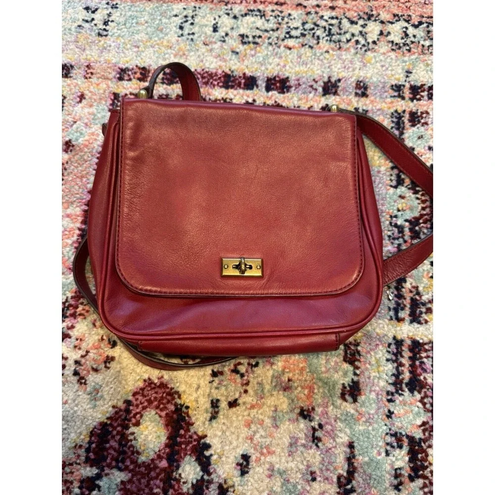 Fossil Crossbody Shoulder Bag Red Leather Purse‎